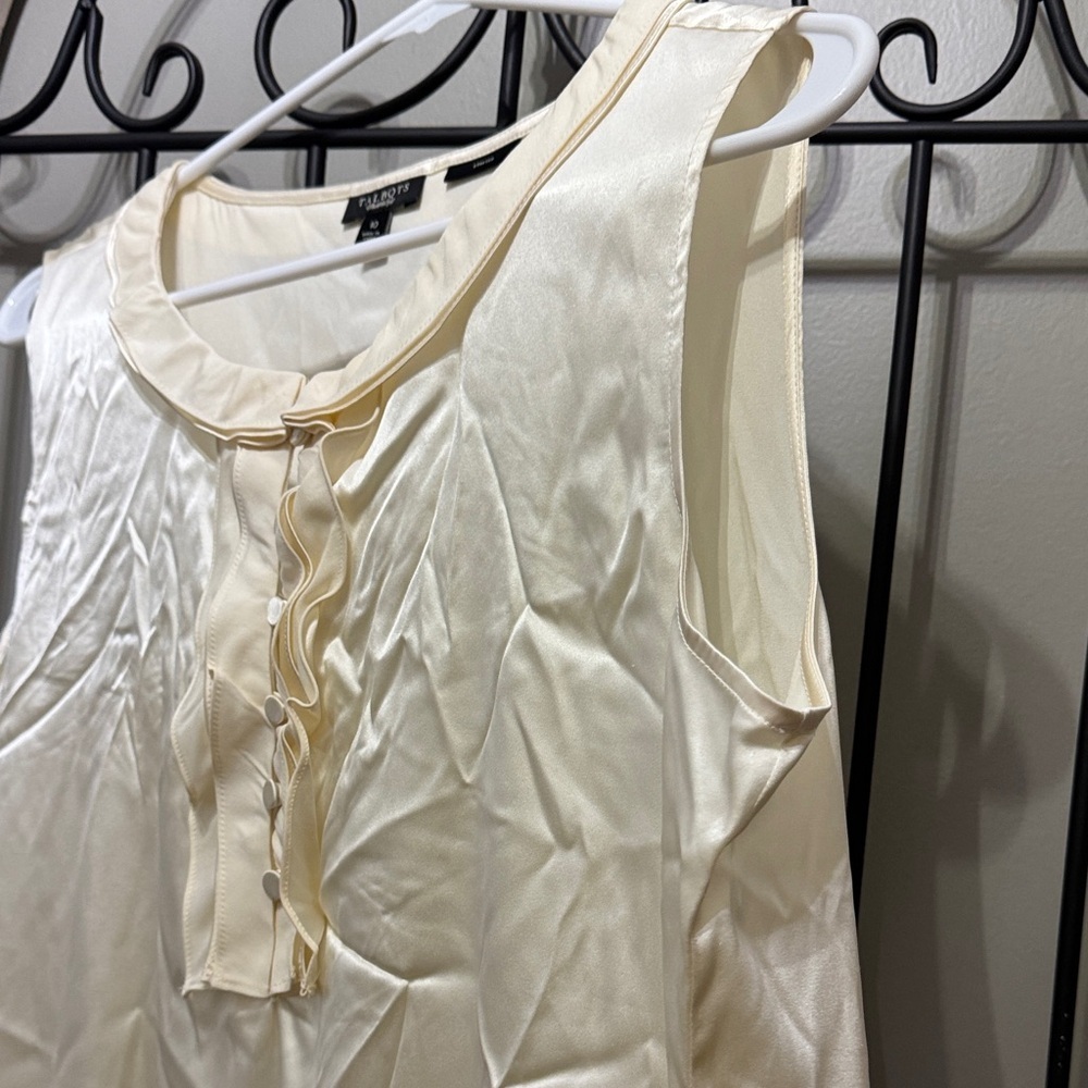 Talbots Cream Sleeveless Ruffle-Front silk - Picture 8 of 9